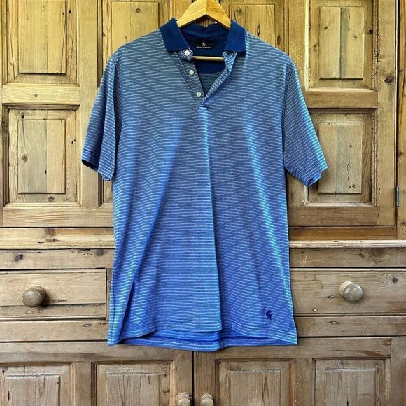 Hart Schaffner Marx Medium Short‎ Sleeve Polo Shirt Blue White Striped - Picture 1 of 6